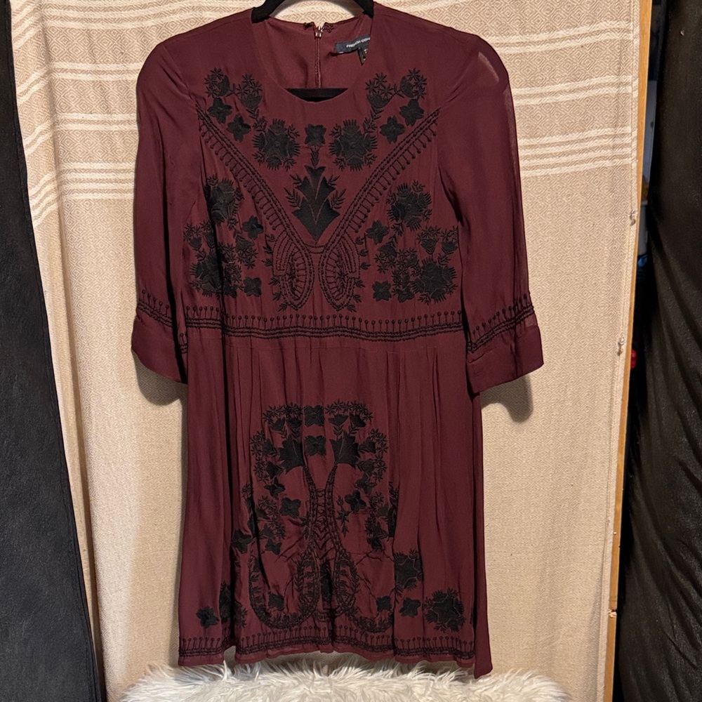 French Connection Burgundy Long Sleeve Dress